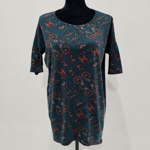 LuLaRoe Green and Blue Graphic 3/4 Sleeve Tee